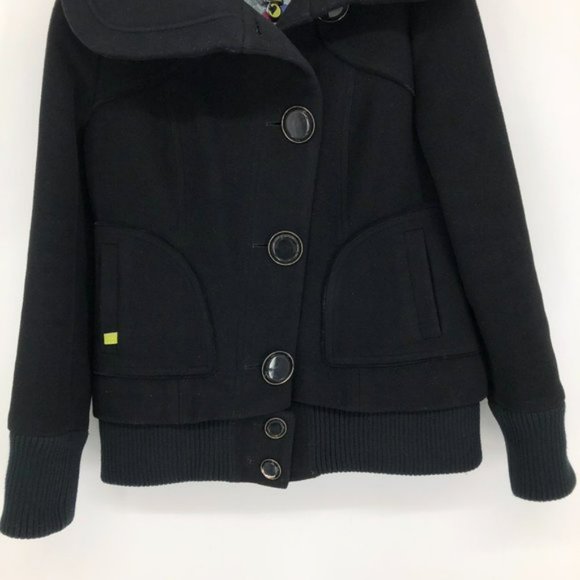Soia and Kyo Black Wool blend Asymmetrical Buttoned Pea Coat womens Medium - Picture 12 of 15